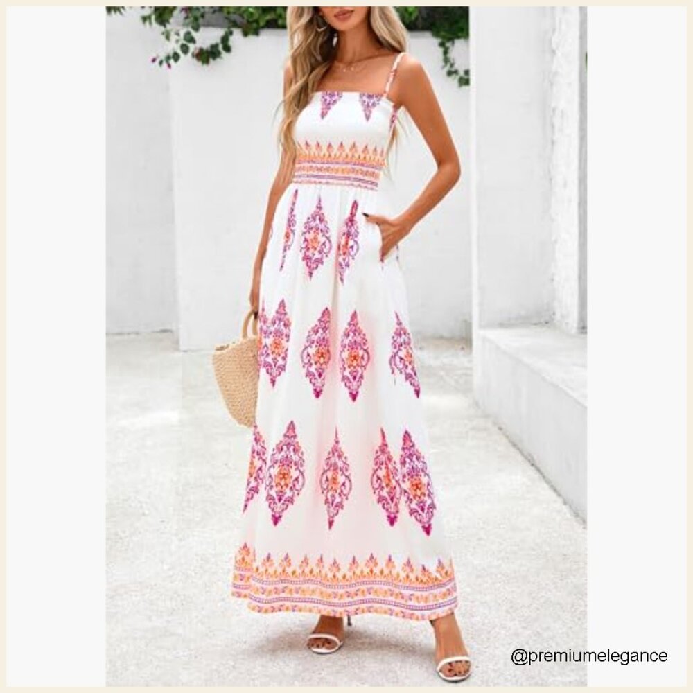 Floral Maxi Sundress with Spaghetti Straps, Pockets, Boho Beach Dress - Picture 4 of 7